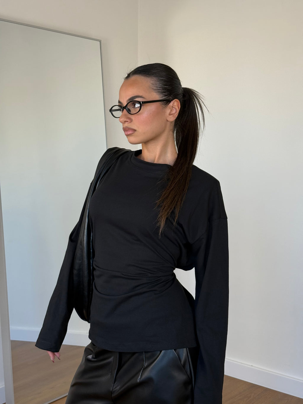BUSTIER LONGSLEEVE SHIRT BLACK