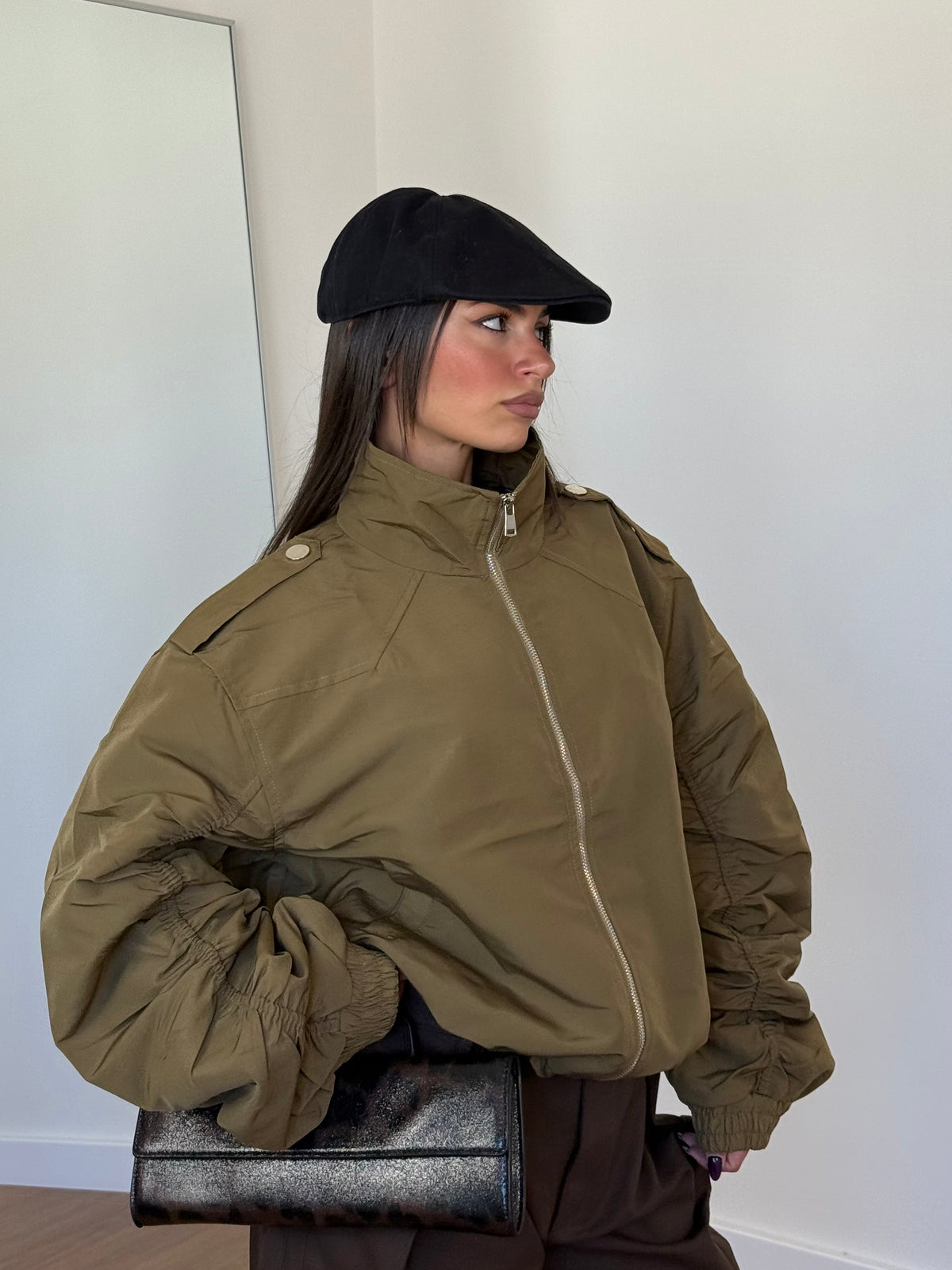 FUNNEL-NECK AVIATOR JACKET GREEN