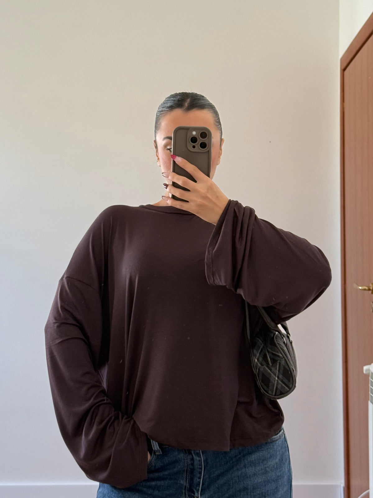 BASIC VEILED LONGSLEEVE SHIRT BROWN