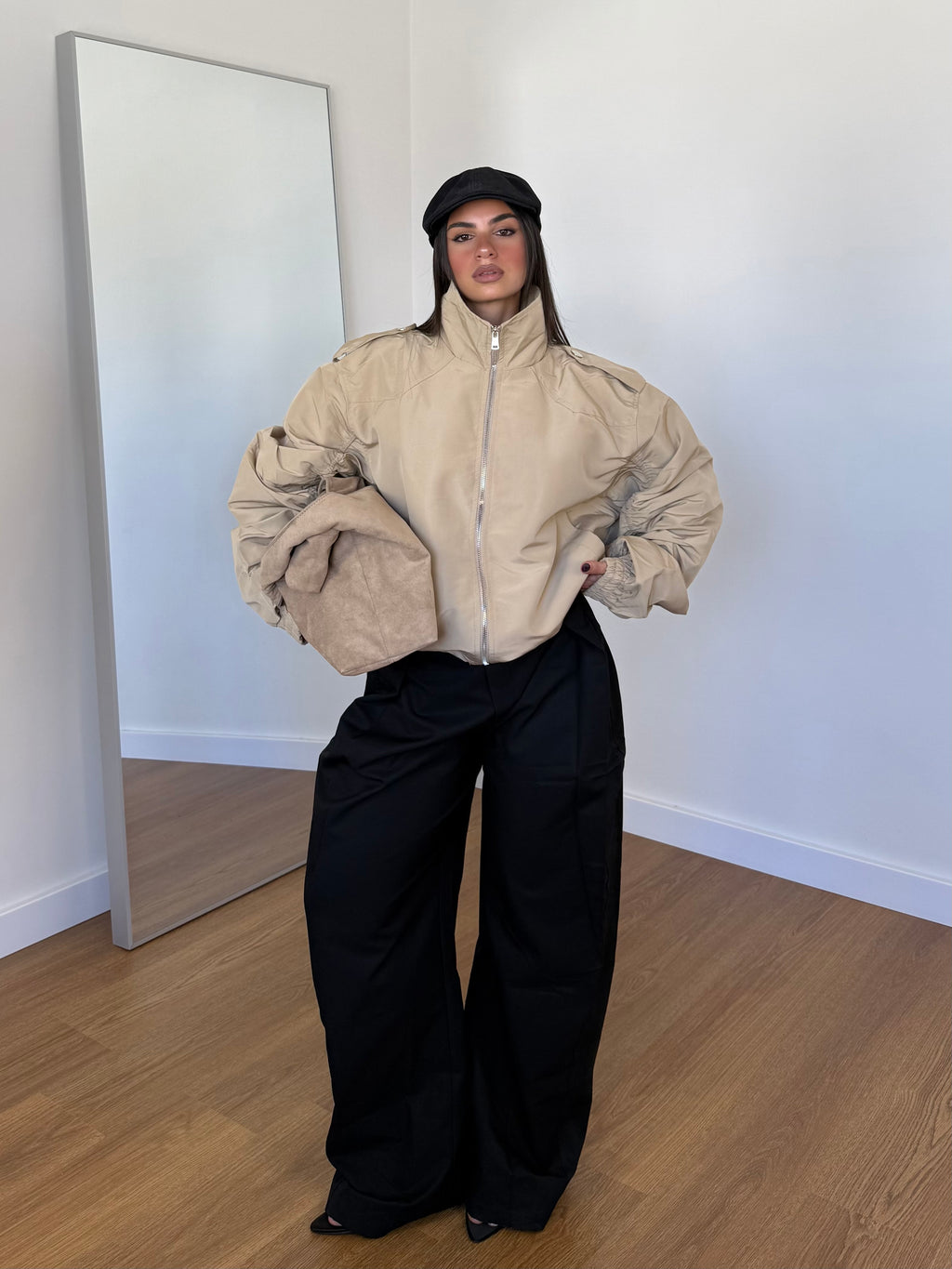 FUNNEL-NECK AVIATOR JACKET SAND