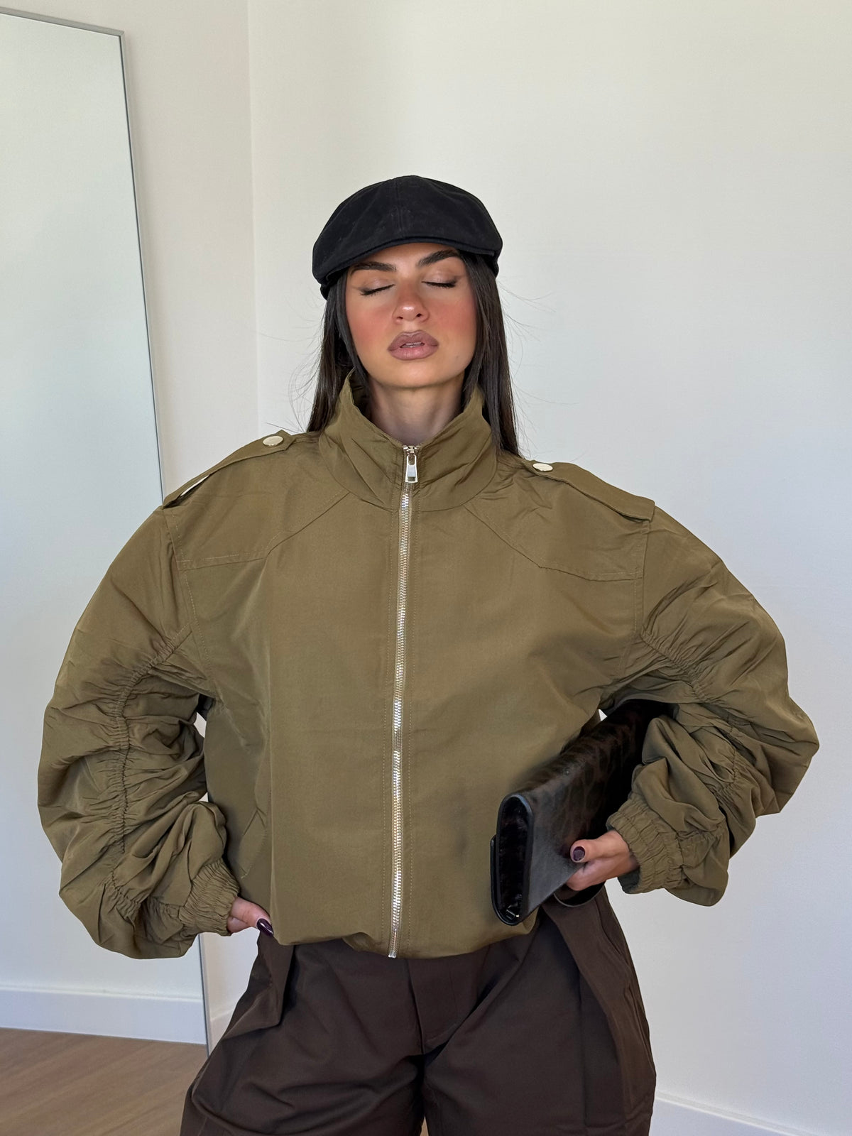 FUNNEL-NECK AVIATOR JACKET GREEN