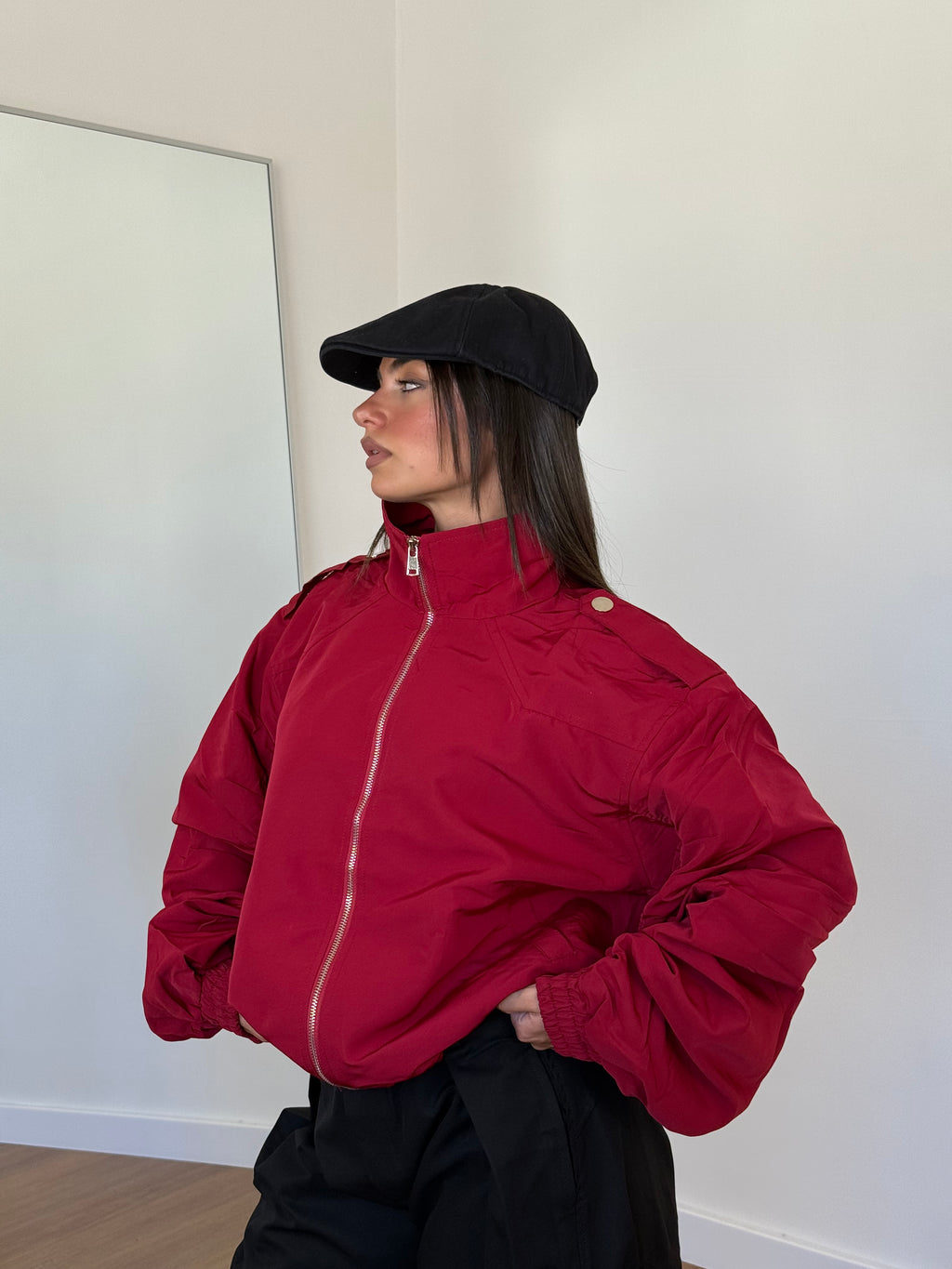 FUNNEL-NECK AVIATOR JACKET RED