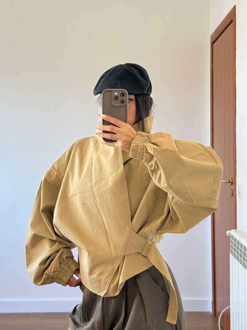 FUNNEL-NECK CROP JACKET SAND