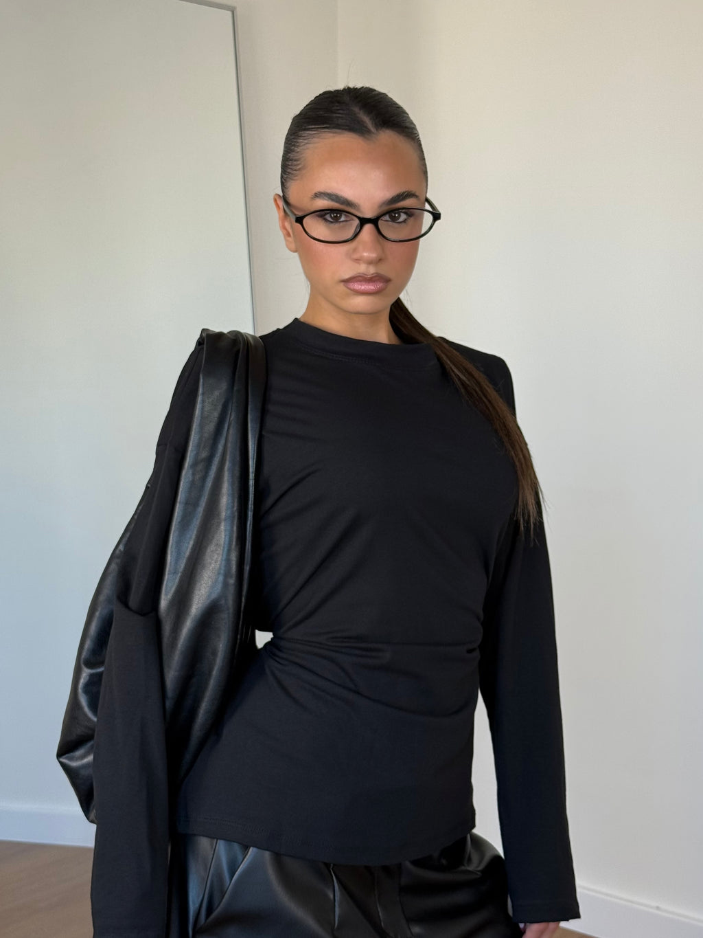 BUSTIER LONGSLEEVE SHIRT BLACK