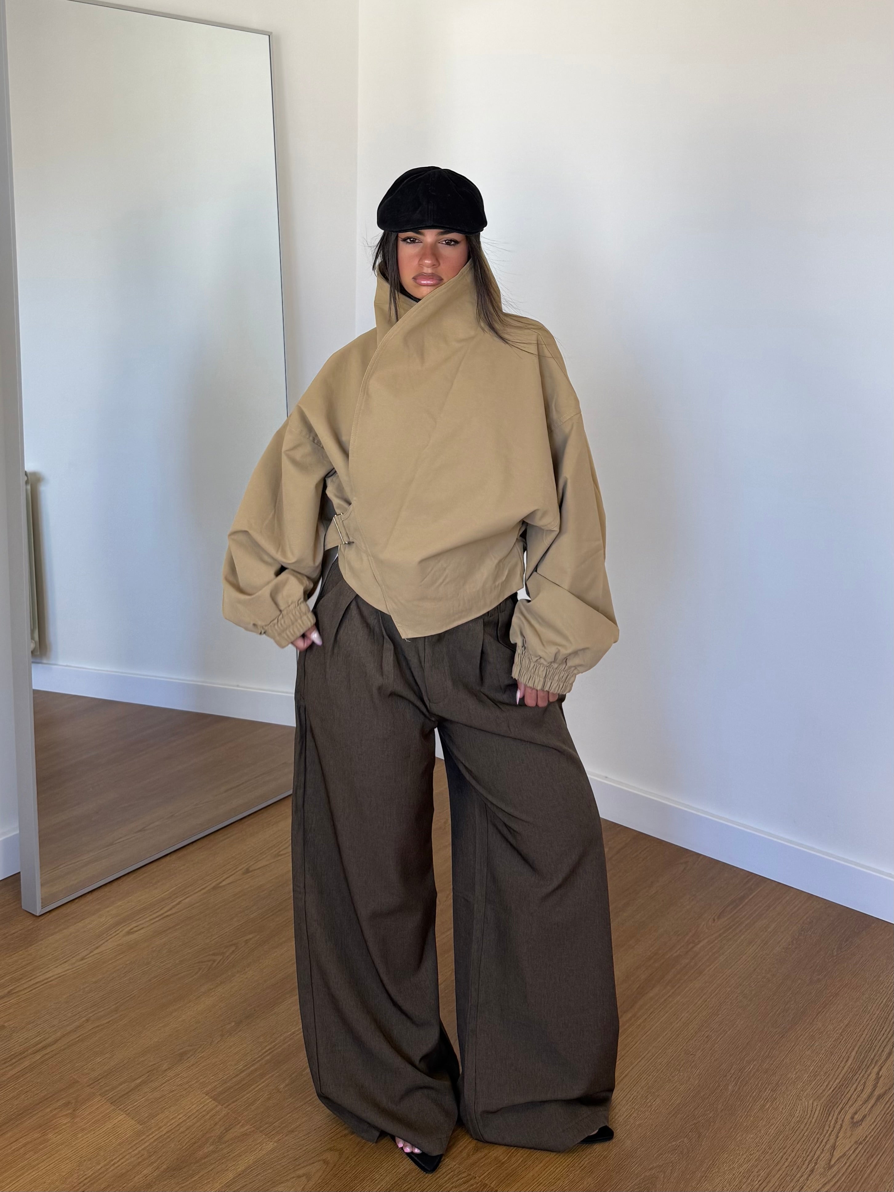 FUNNEL-NECK CROP JACKET SAND