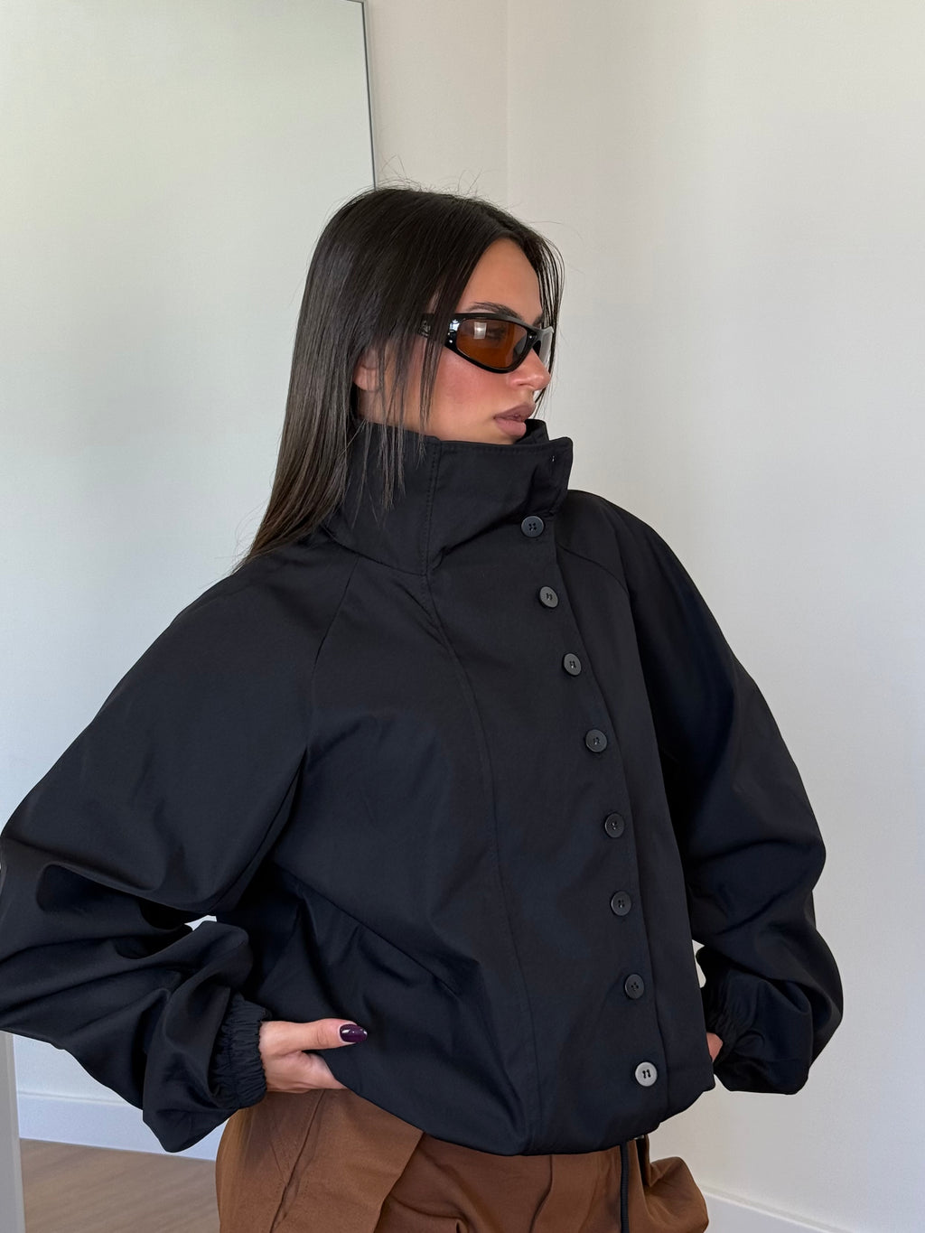 FUNNEL-NECK TRENCH JACKET NERO