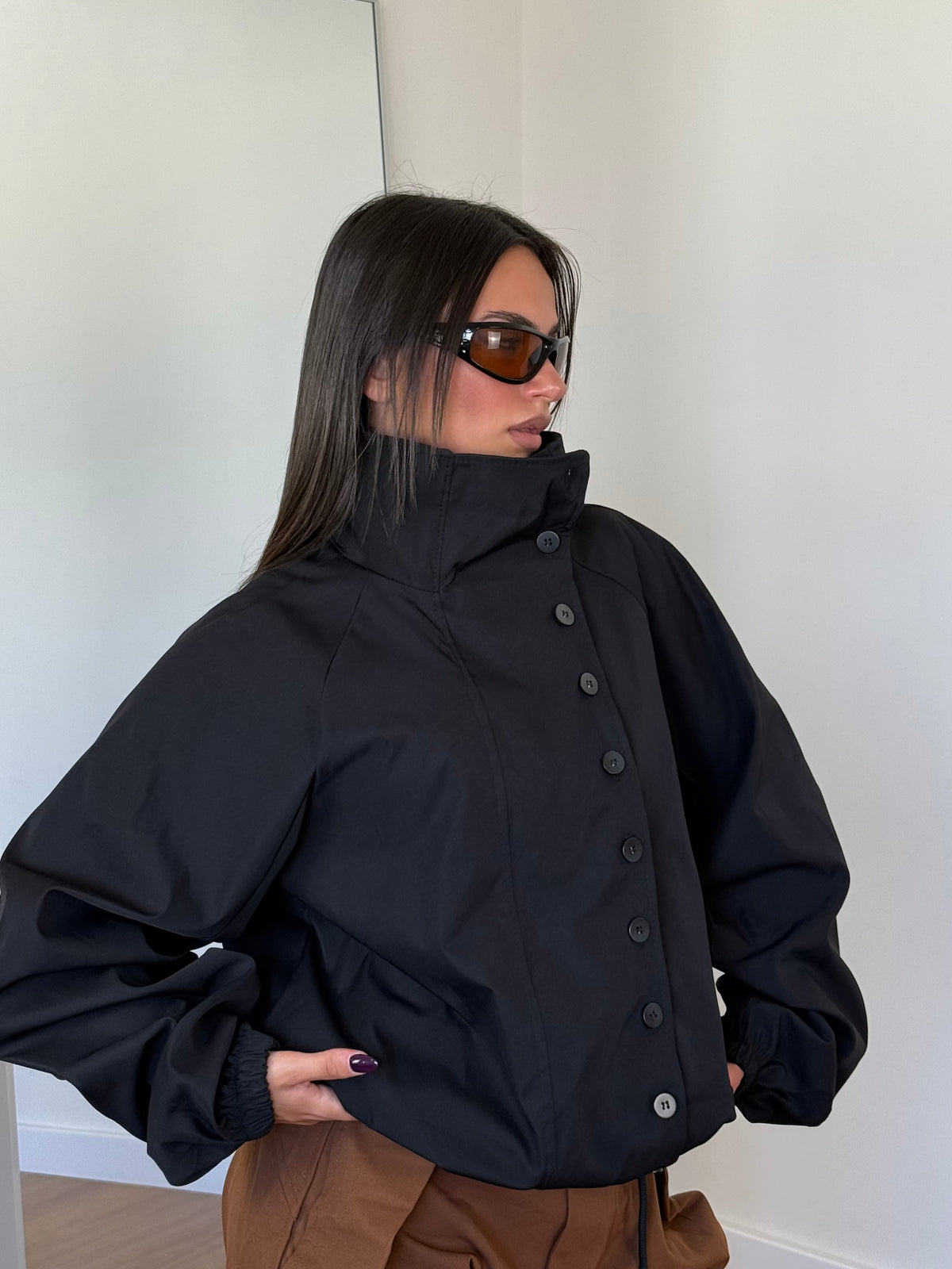 FUNNEL-NECK TRENCH JACKET NERO
