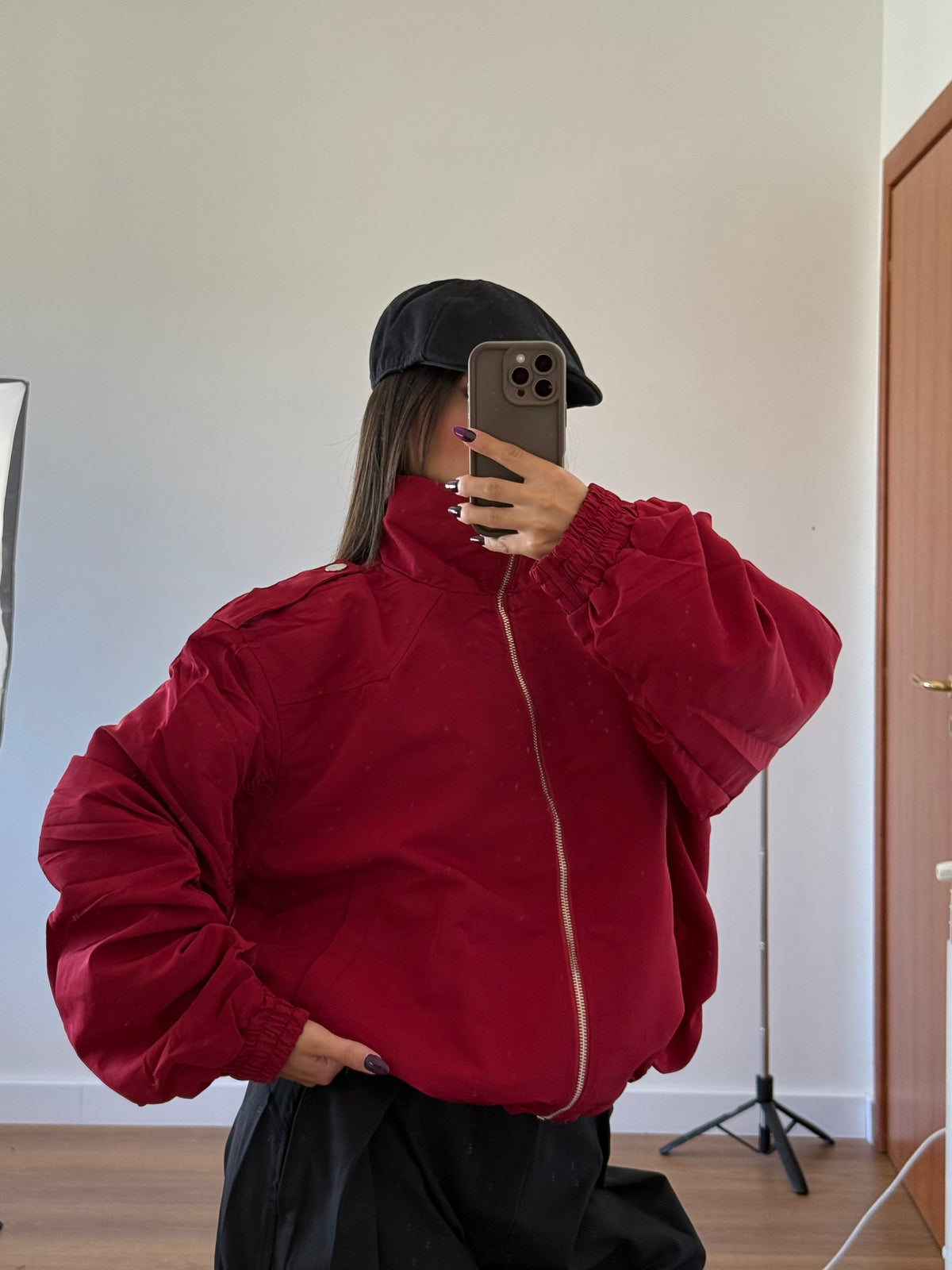 FUNNEL-NECK AVIATOR JACKET RED