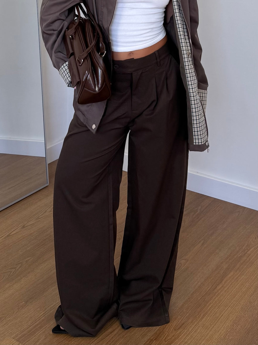 ASYMMETRICAL WIDE PANT BROWN