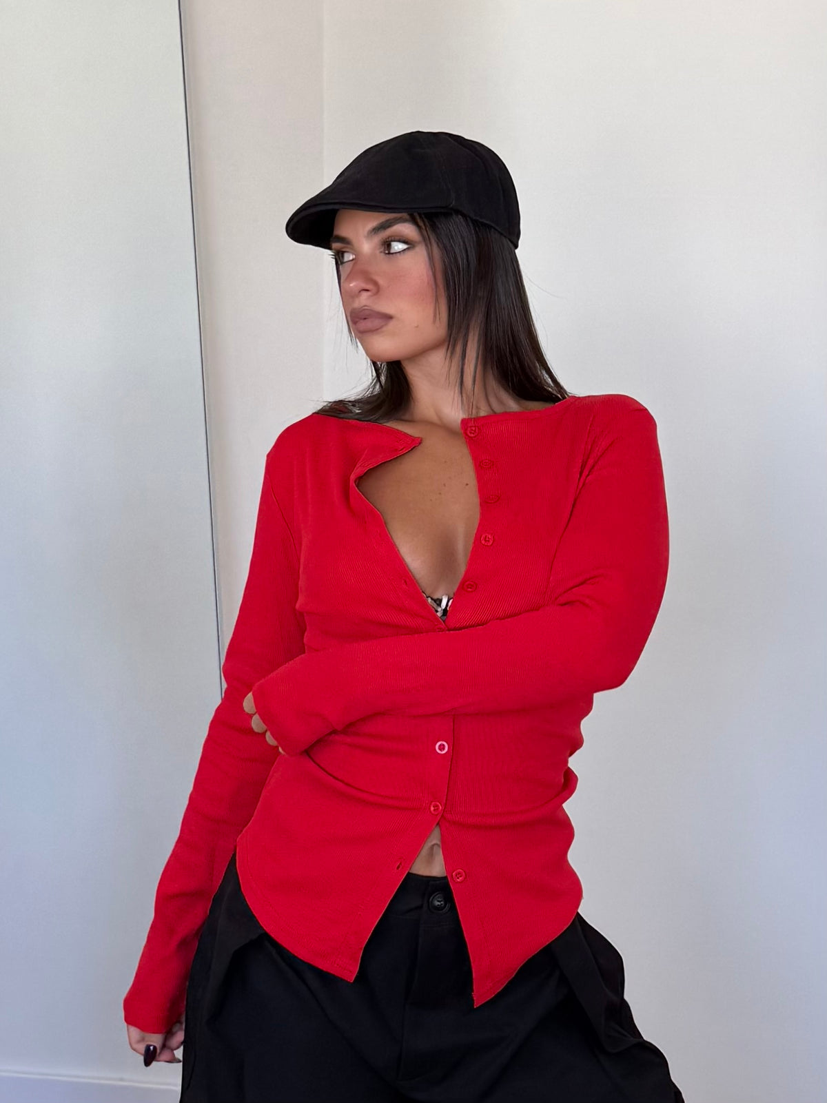 CLASSIC LONGLSLEEVE CARDIGAN SHIRT RED