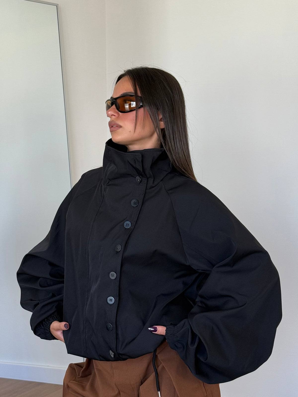 FUNNEL-NECK TRENCH JACKET NERO