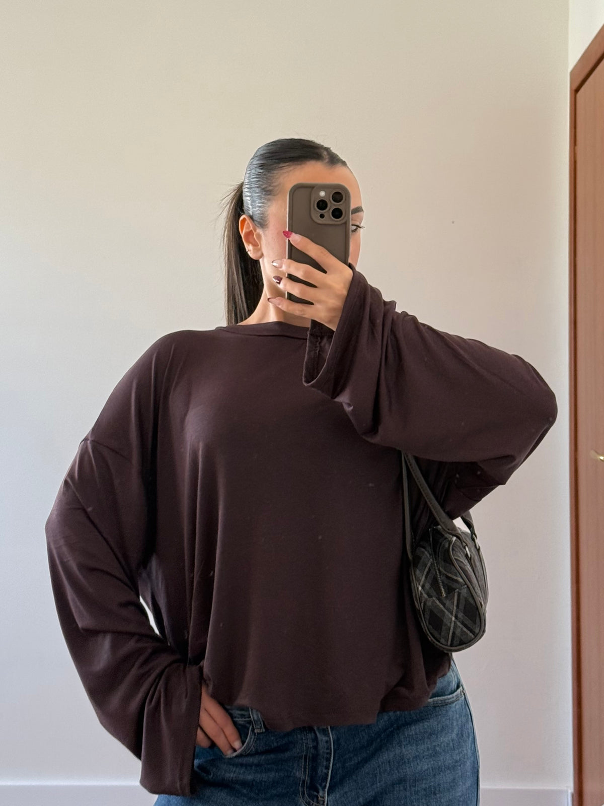 BASIC VEILED LONGSLEEVE SHIRT BROWN