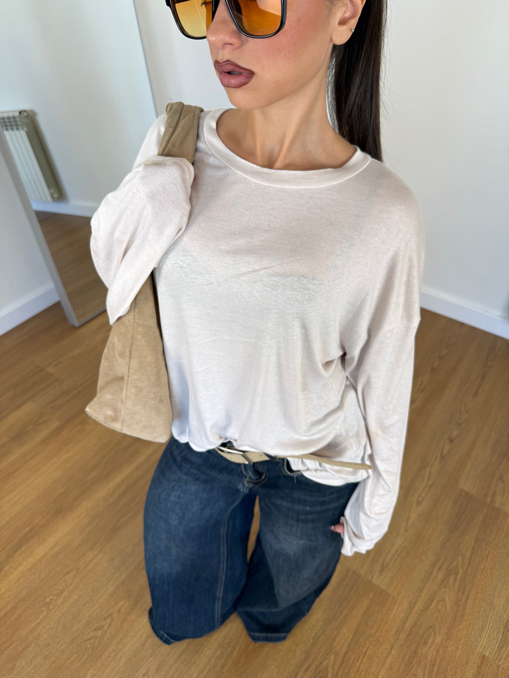 BASIC VEILED LONGSLEEVE SHIRT CREAME