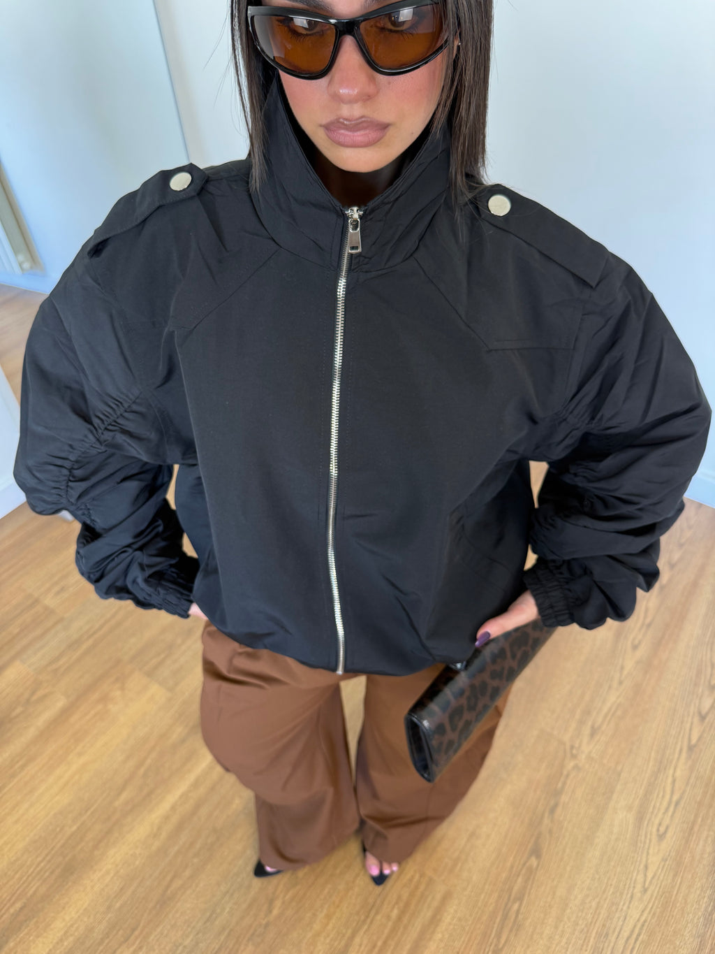 FUNNEL-NECK AVIATOR JACKET BLACK