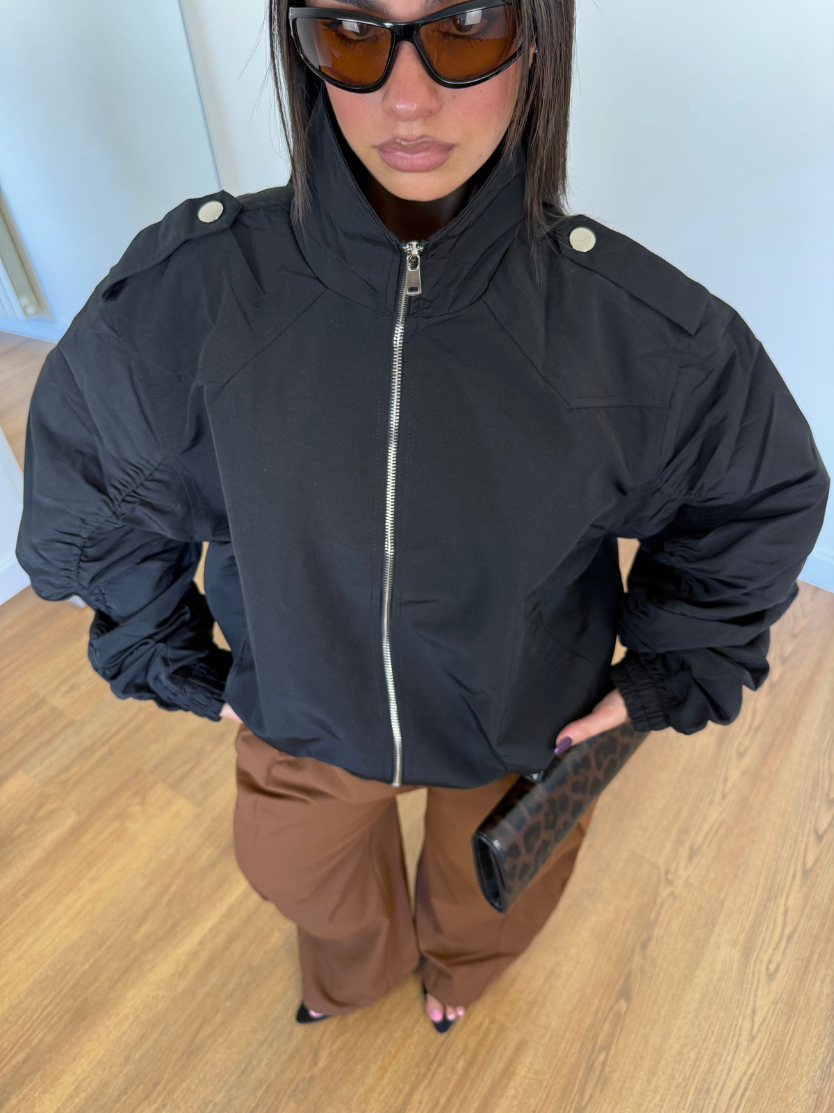 FUNNEL-NECK AVIATOR JACKET BLACK