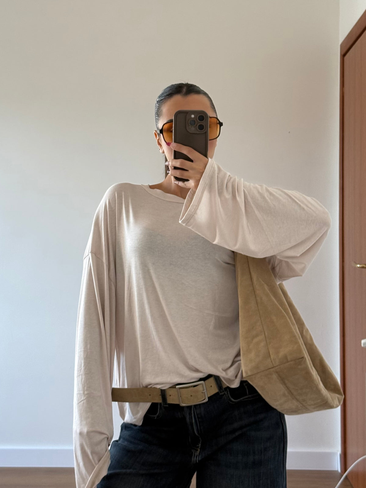 BASIC VEILED LONGSLEEVE SHIRT CREAME