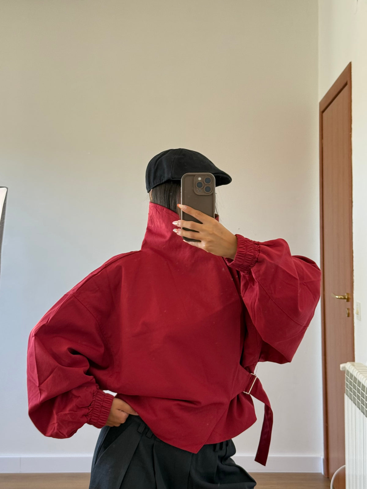 FUNNEL-NECK CROP JACKET RED