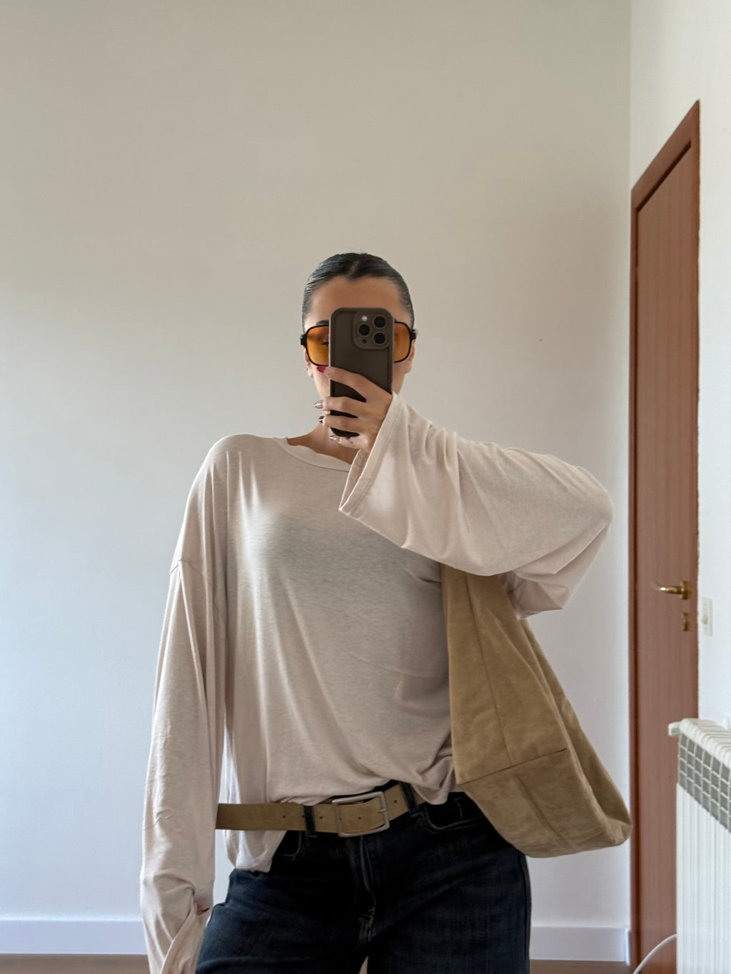 BASIC VEILED LONGSLEEVE SHIRT CREAME