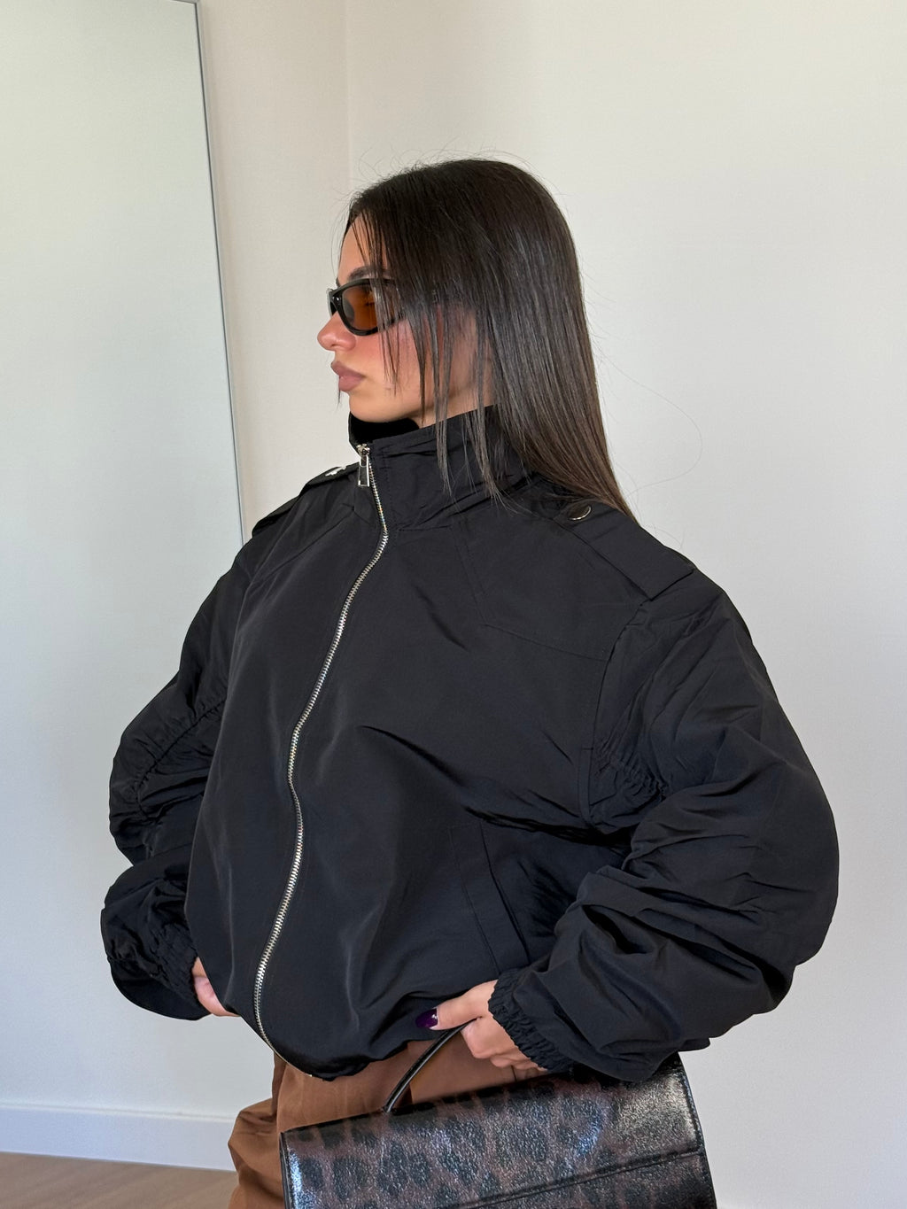 FUNNEL-NECK AVIATOR JACKET BLACK