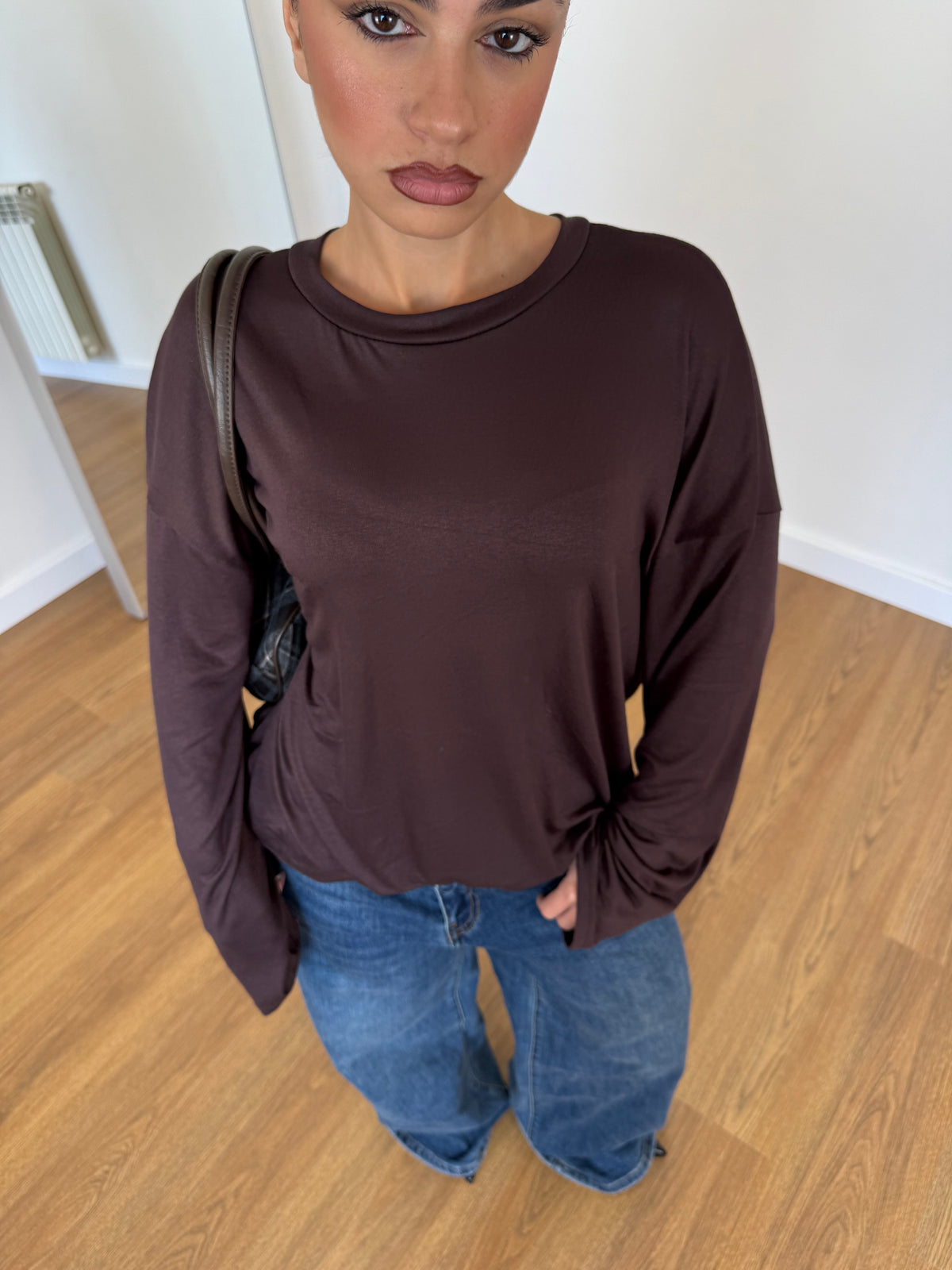 BASIC VEILED LONGSLEEVE SHIRT BROWN