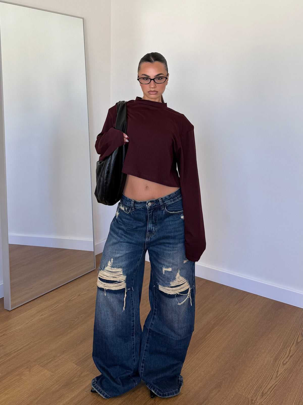CROP LONGSLEEVE SHIRT WINE