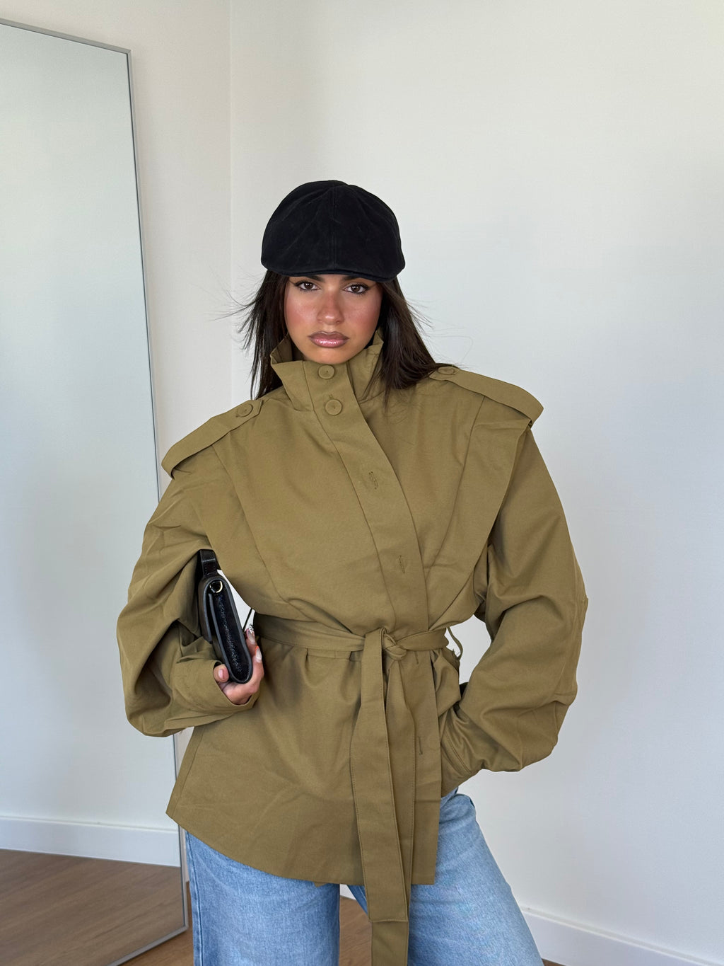 FUNNEL-NECK TRENCH GREEN