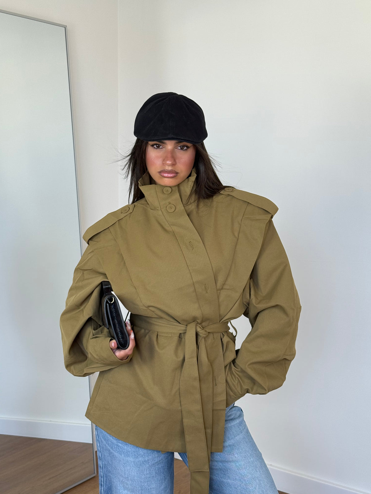 FUNNEL-NECK TRENCH GREEN