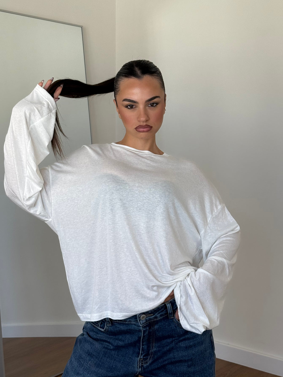 BASIC VEILED LONGSLEEVE SHIRT WHITE