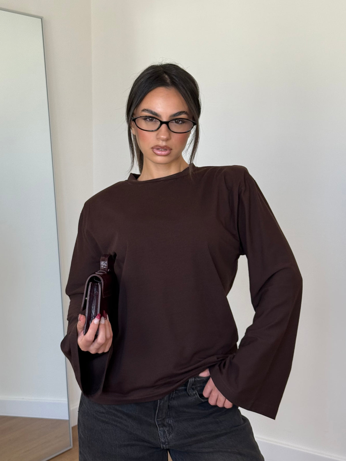 WIDE SLEEVE LONGSLEEVE SHIRT BROWN