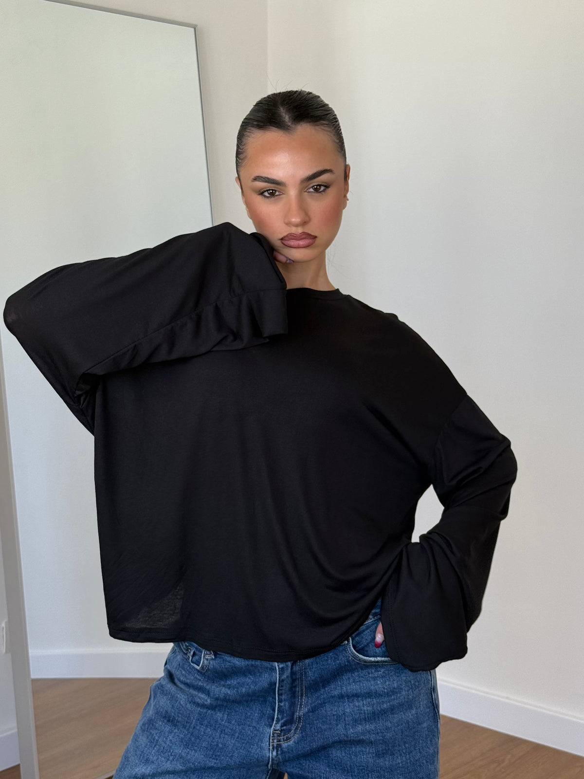 BASIC VEILED LONGSLEEVE SHIRT BLACK