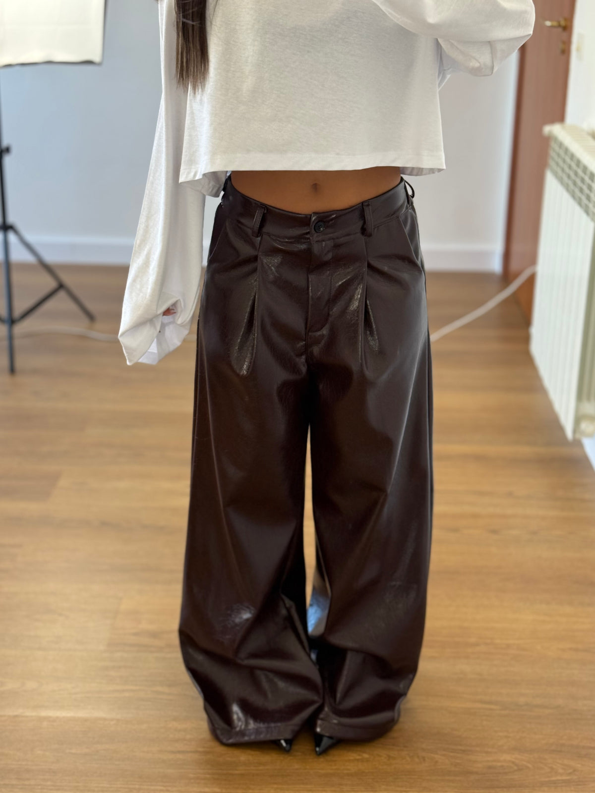 ECO LEATHER WIDE PANTS WINE