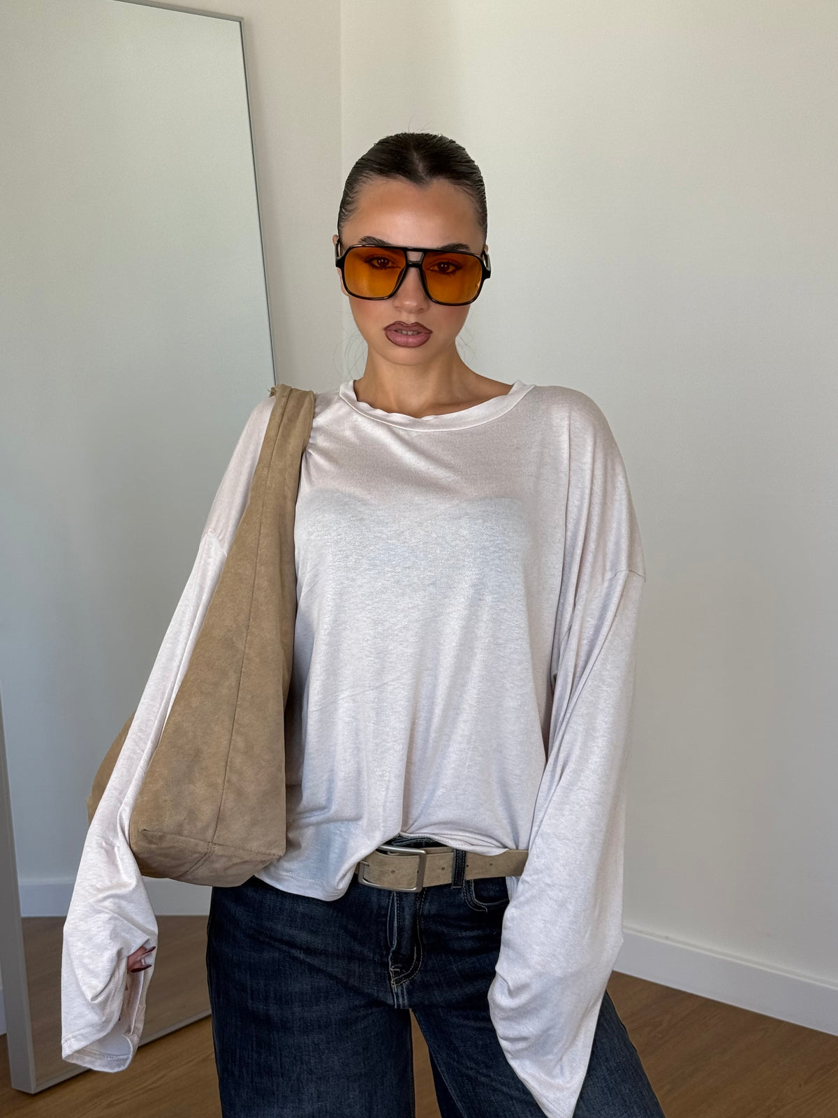 BASIC VEILED LONGSLEEVE SHIRT CREAME