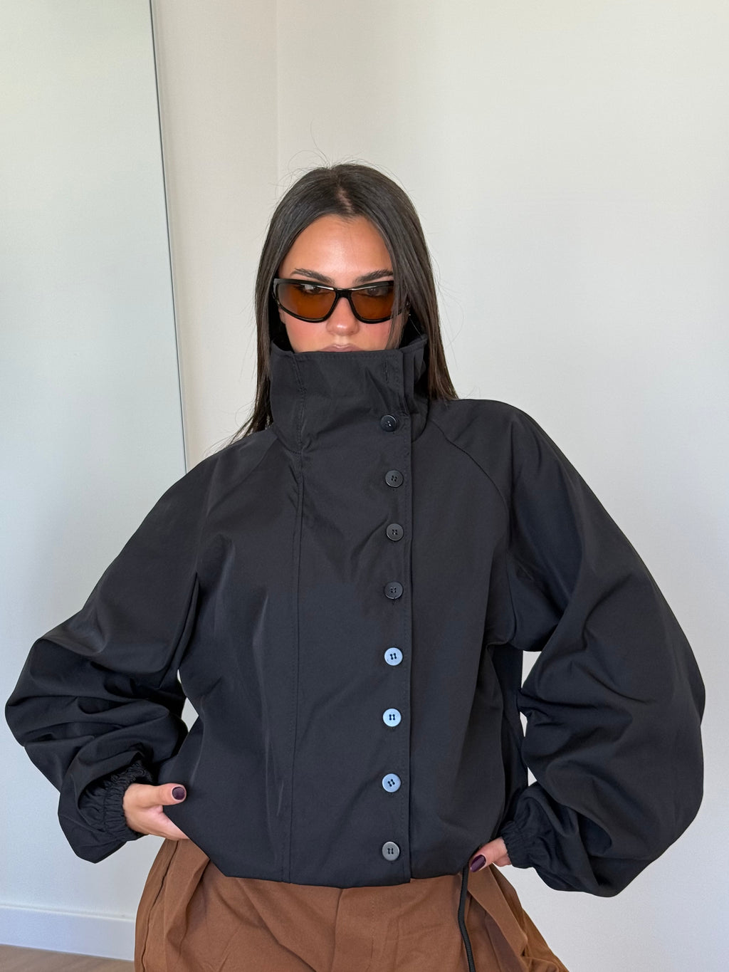 FUNNEL-NECK TRENCH JACKET NERO