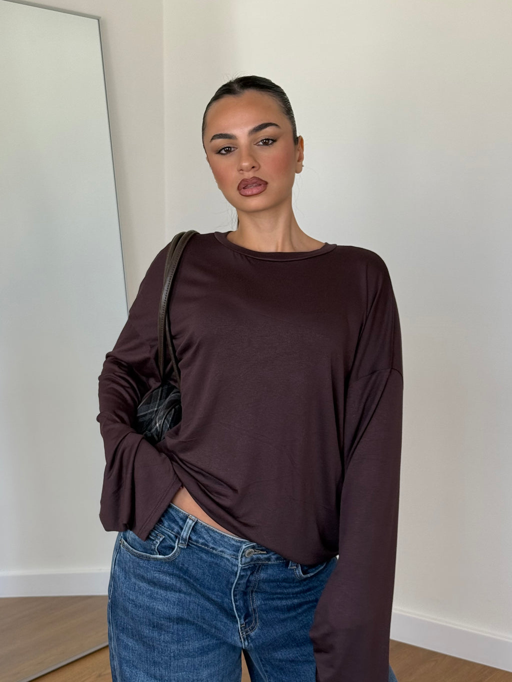 BASIC VEILED LONGSLEEVE SHIRT BROWN
