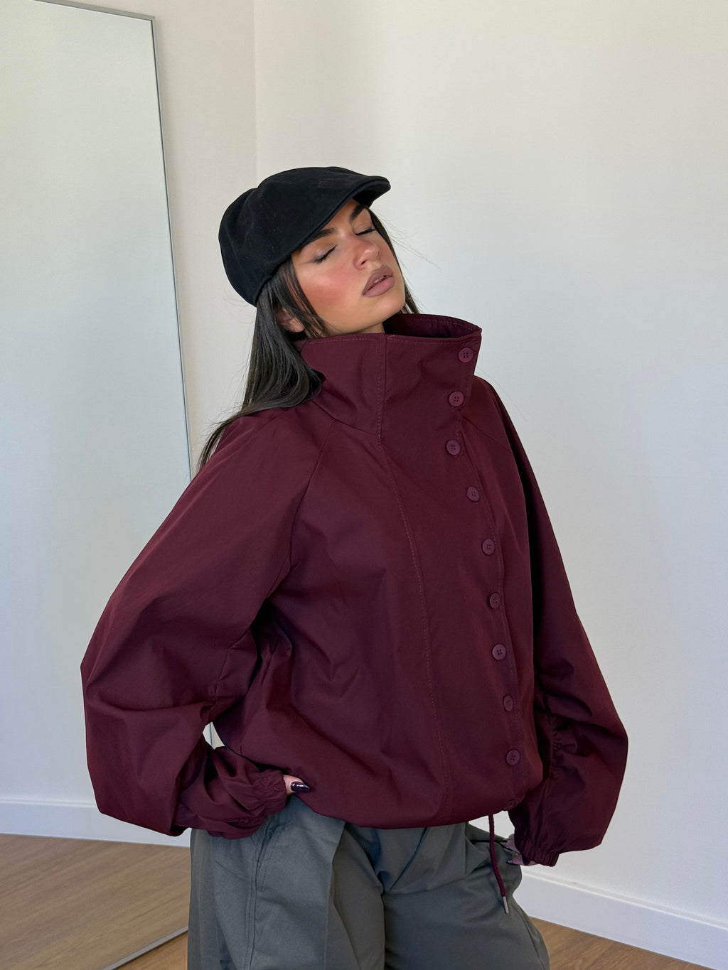 FUNNEL-NECK TRENCH JACKET WINE