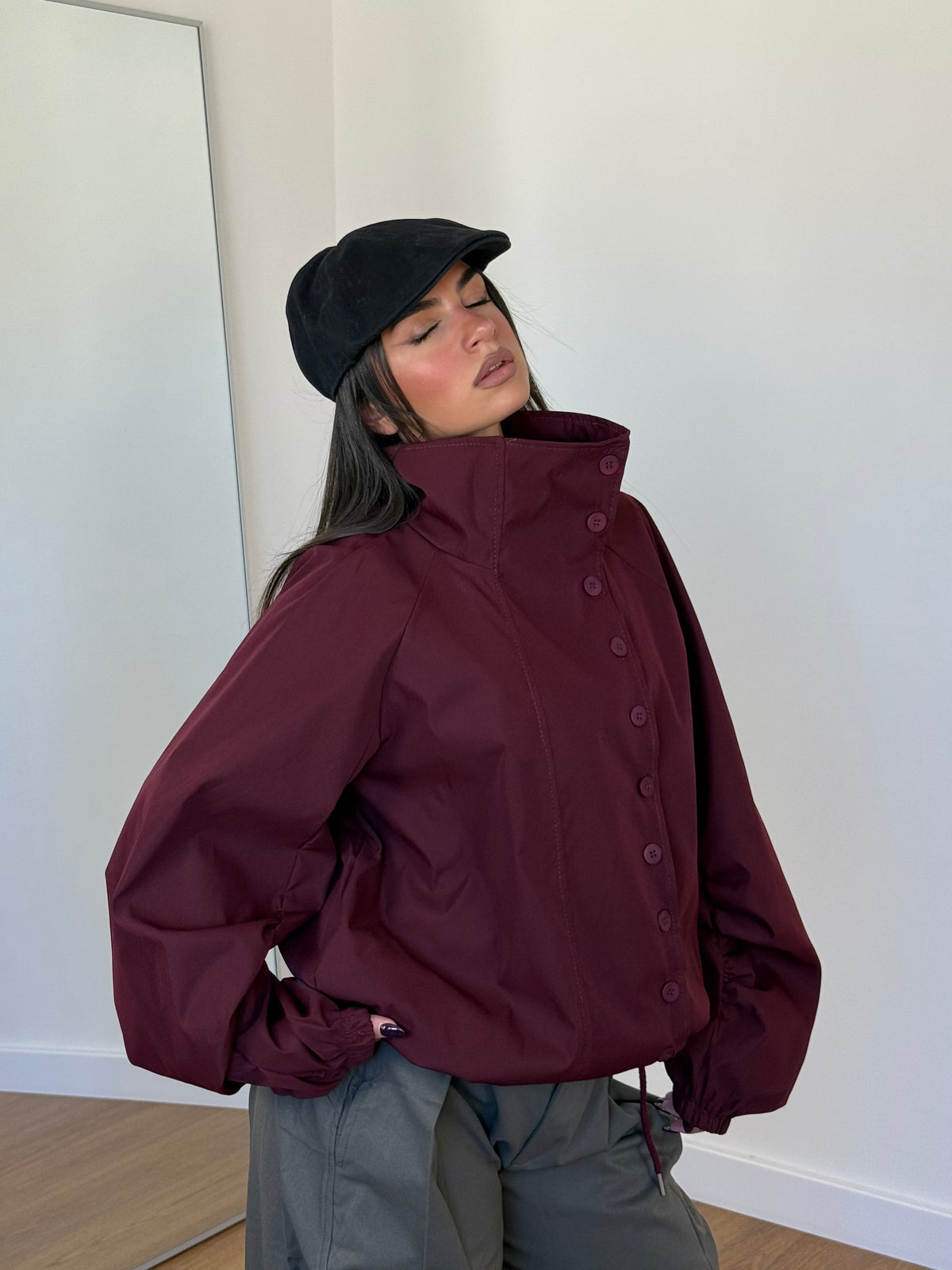 FUNNEL-NECK TRENCH JACKET WINE