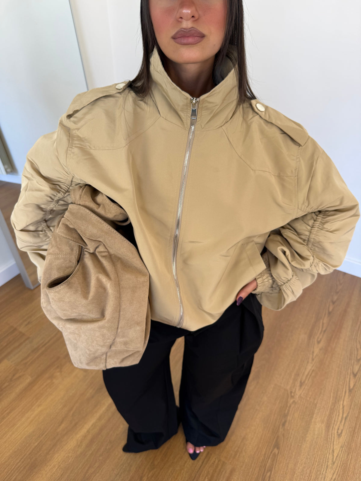 FUNNEL-NECK AVIATOR JACKET SAND