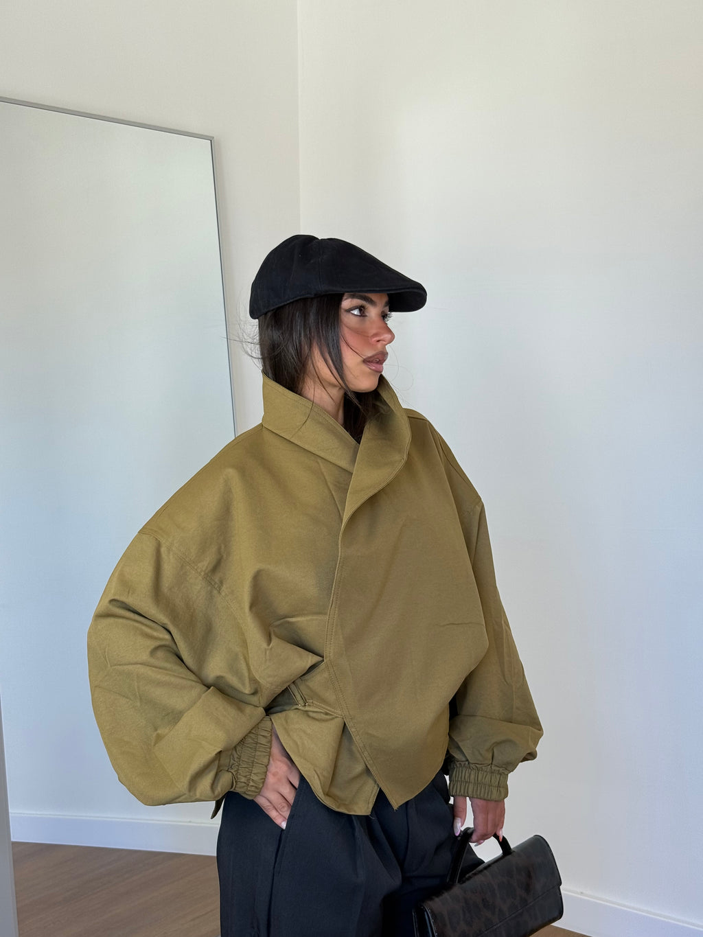 FUNNEL-NECK CROP JACKET GREEN