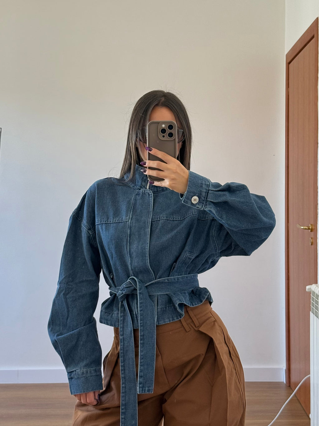 CROP FUNNEL-NECK DENIM JACKET