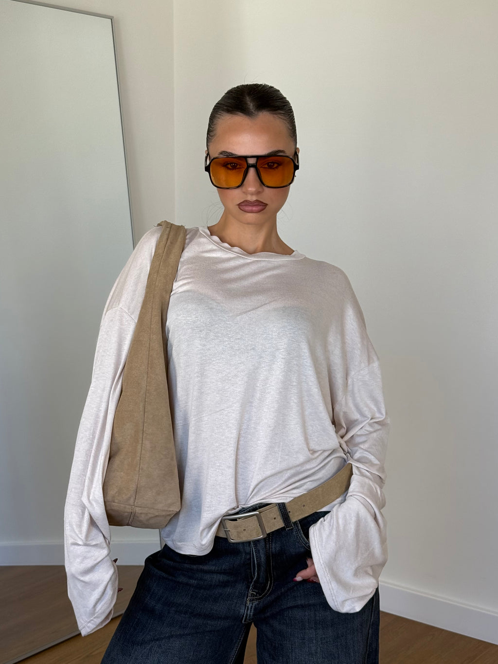 BASIC VEILED LONGSLEEVE SHIRT CREAME
