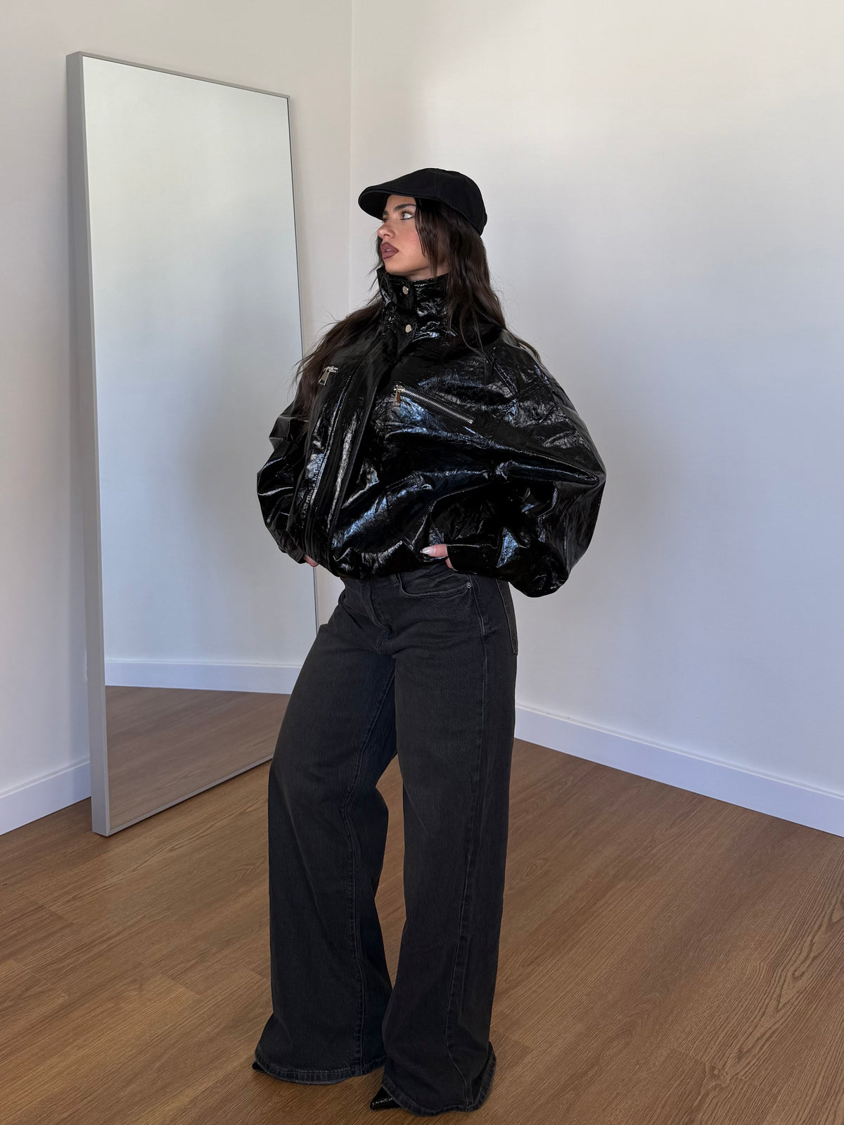 FUNNEL-NECK ECOLEATHER THRILLER JACKET