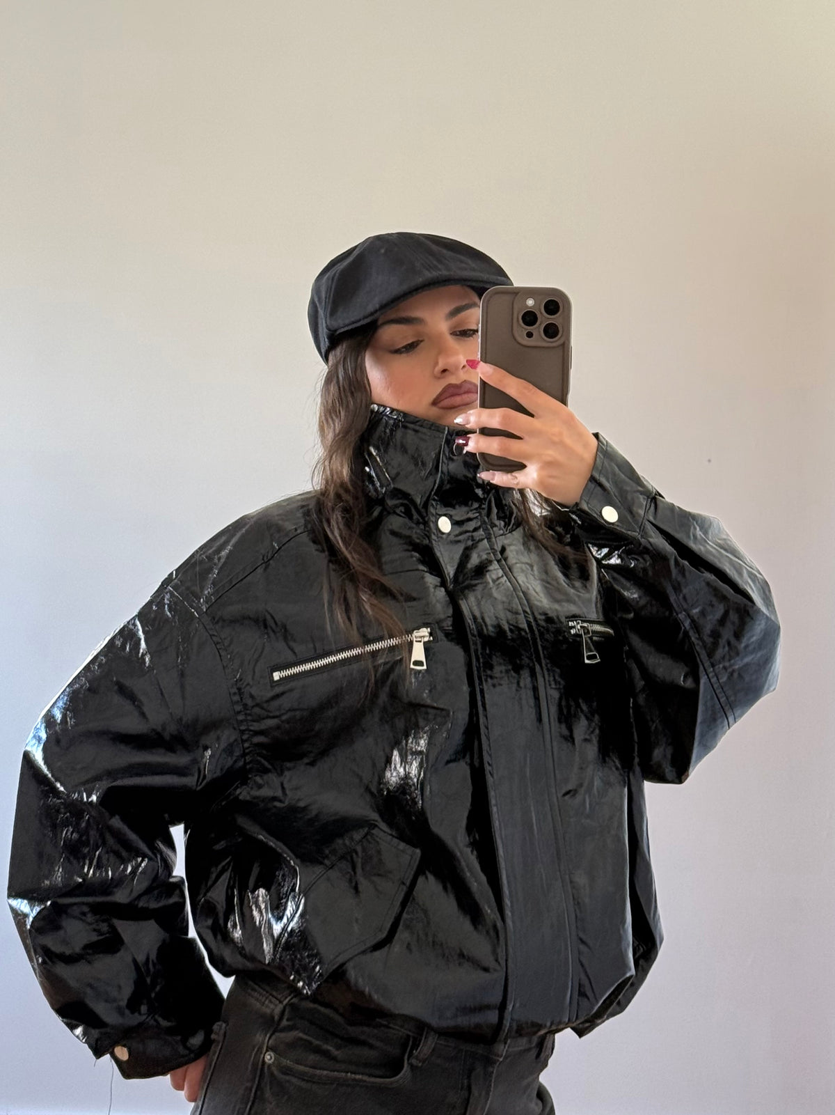 FUNNEL-NECK ECOLEATHER THRILLER JACKET