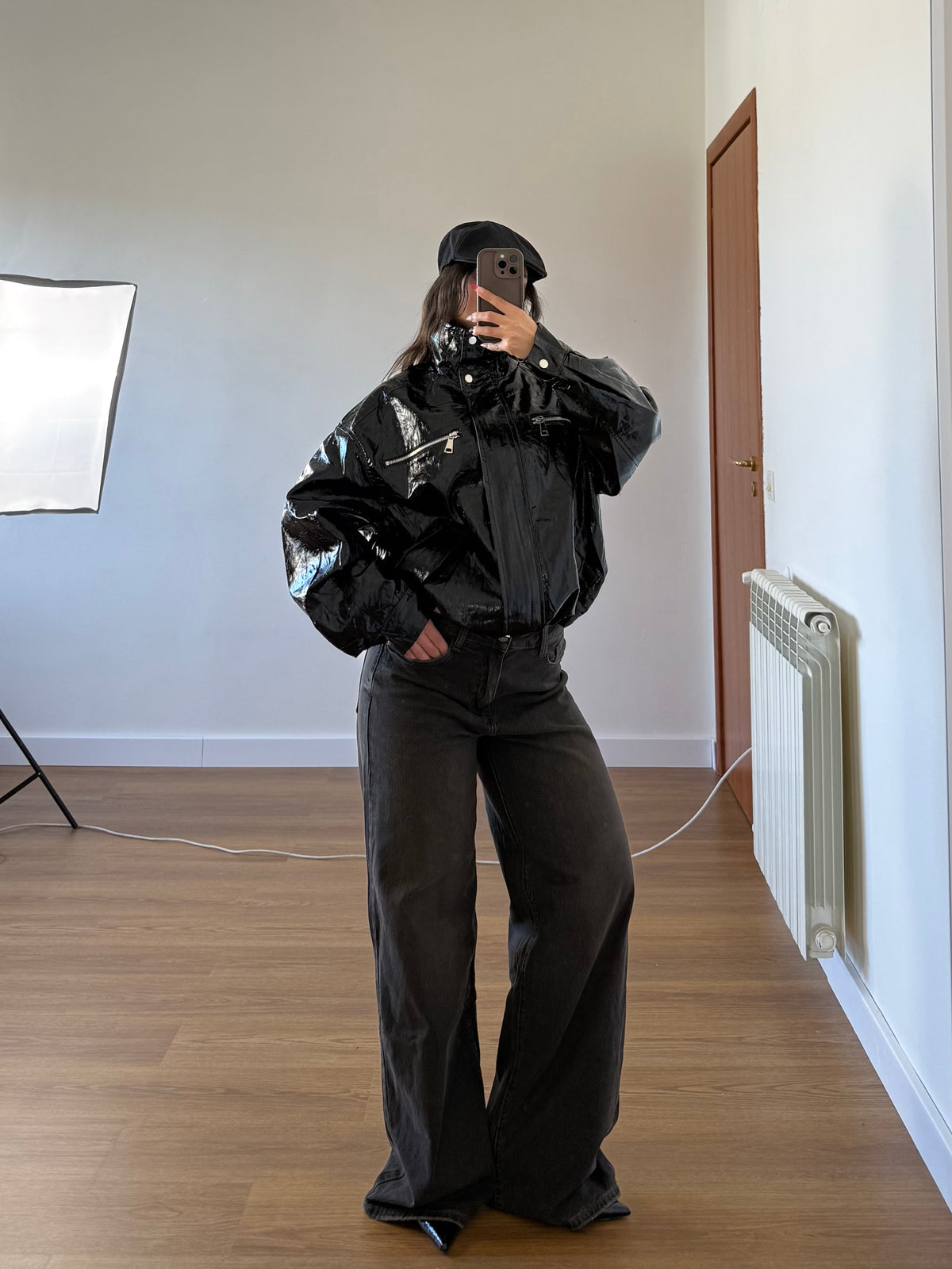 FUNNEL-NECK ECOLEATHER THRILLER JACKET