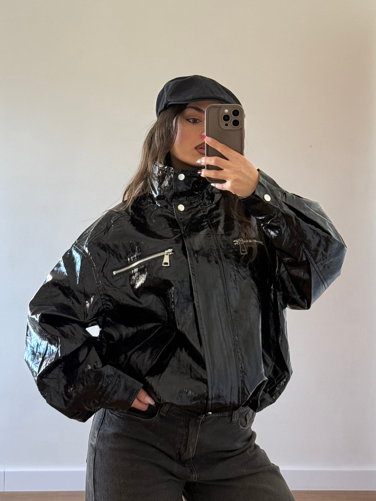 FUNNEL-NECK ECOLEATHER THRILLER JACKET