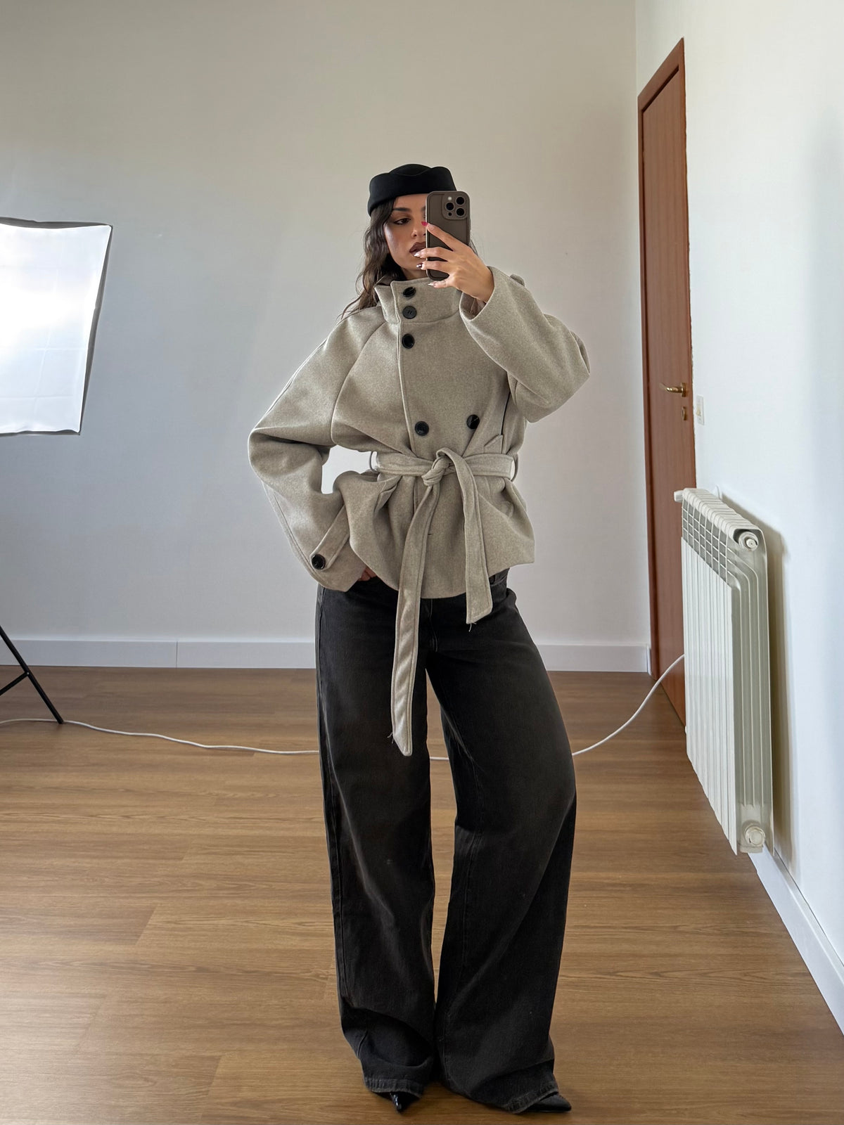 FUNNEL-NECK CROP COAT JACKET CREAME