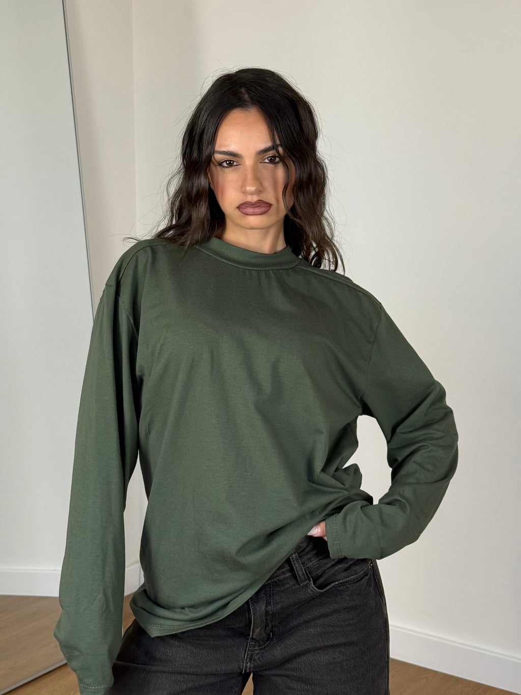 BASIC LONGSLEEVE MOCK-NECK SHIRT GREEN