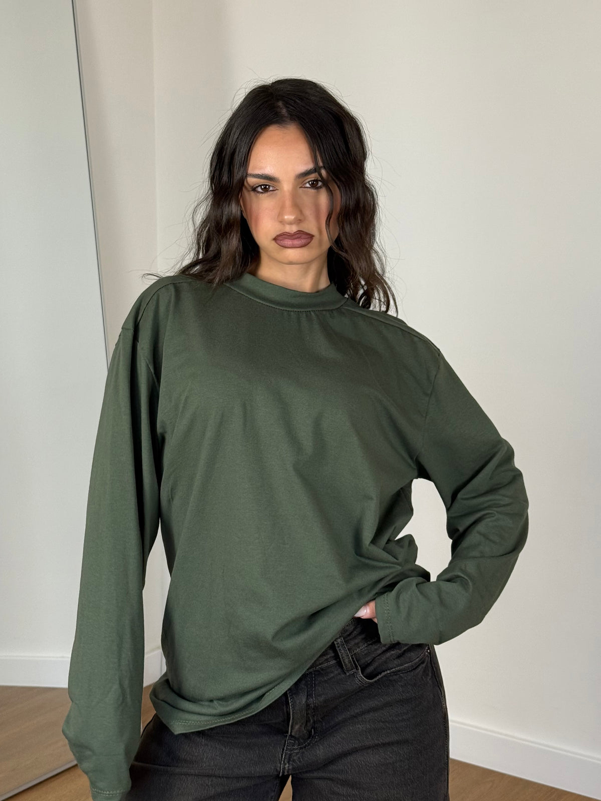 BASIC LONGSLEEVE MOCK-NECK SHIRT GREEN