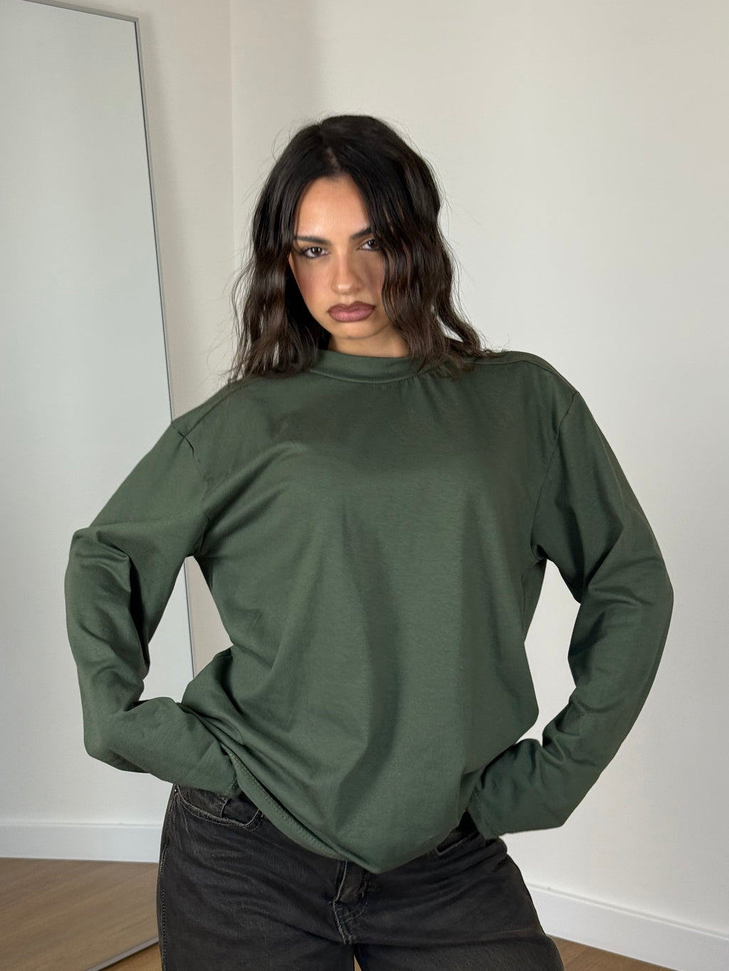 BASIC LONGSLEEVE MOCK-NECK SHIRT GREEN