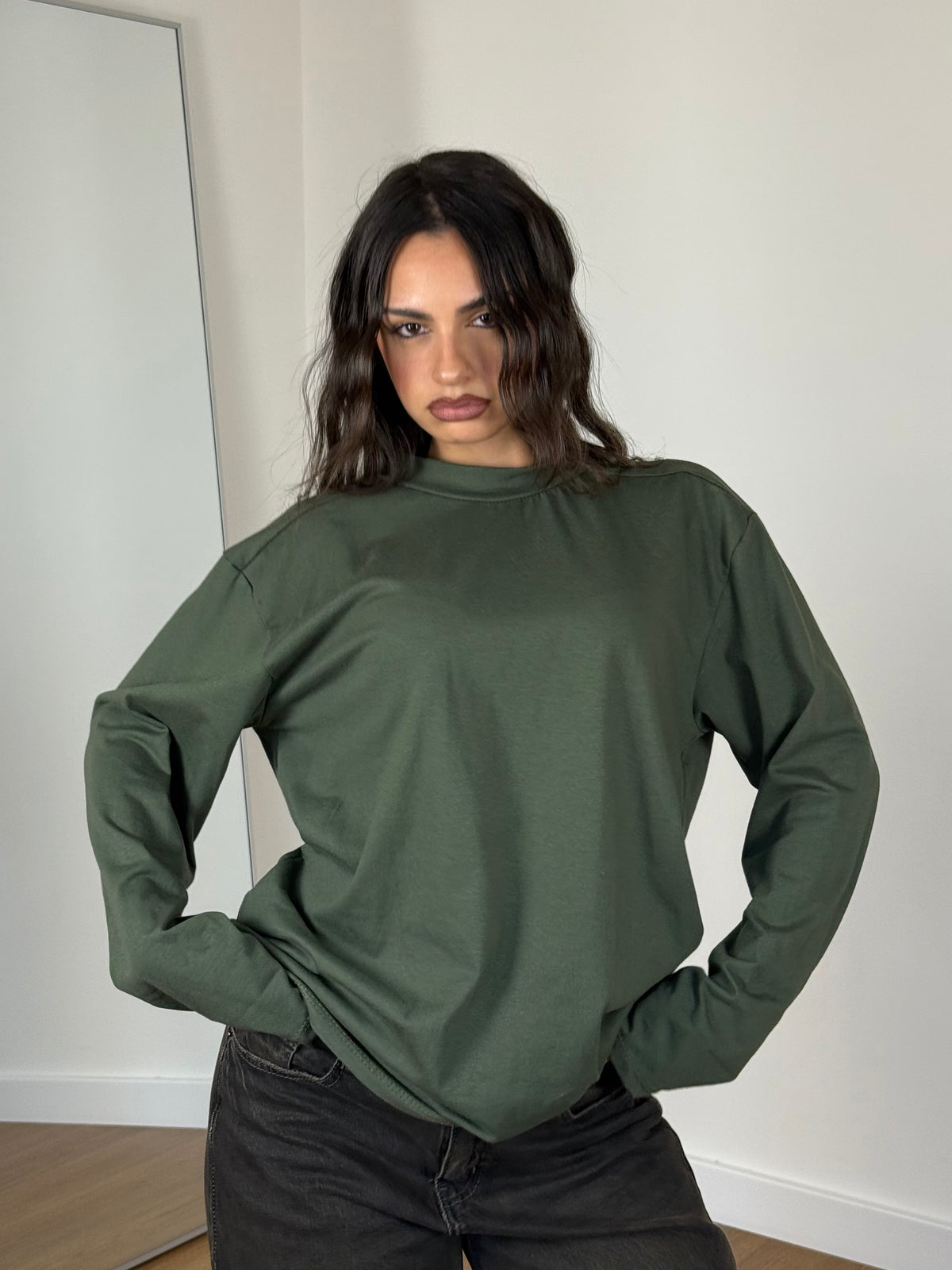 BASIC LONGSLEEVE MOCK-NECK SHIRT GREEN