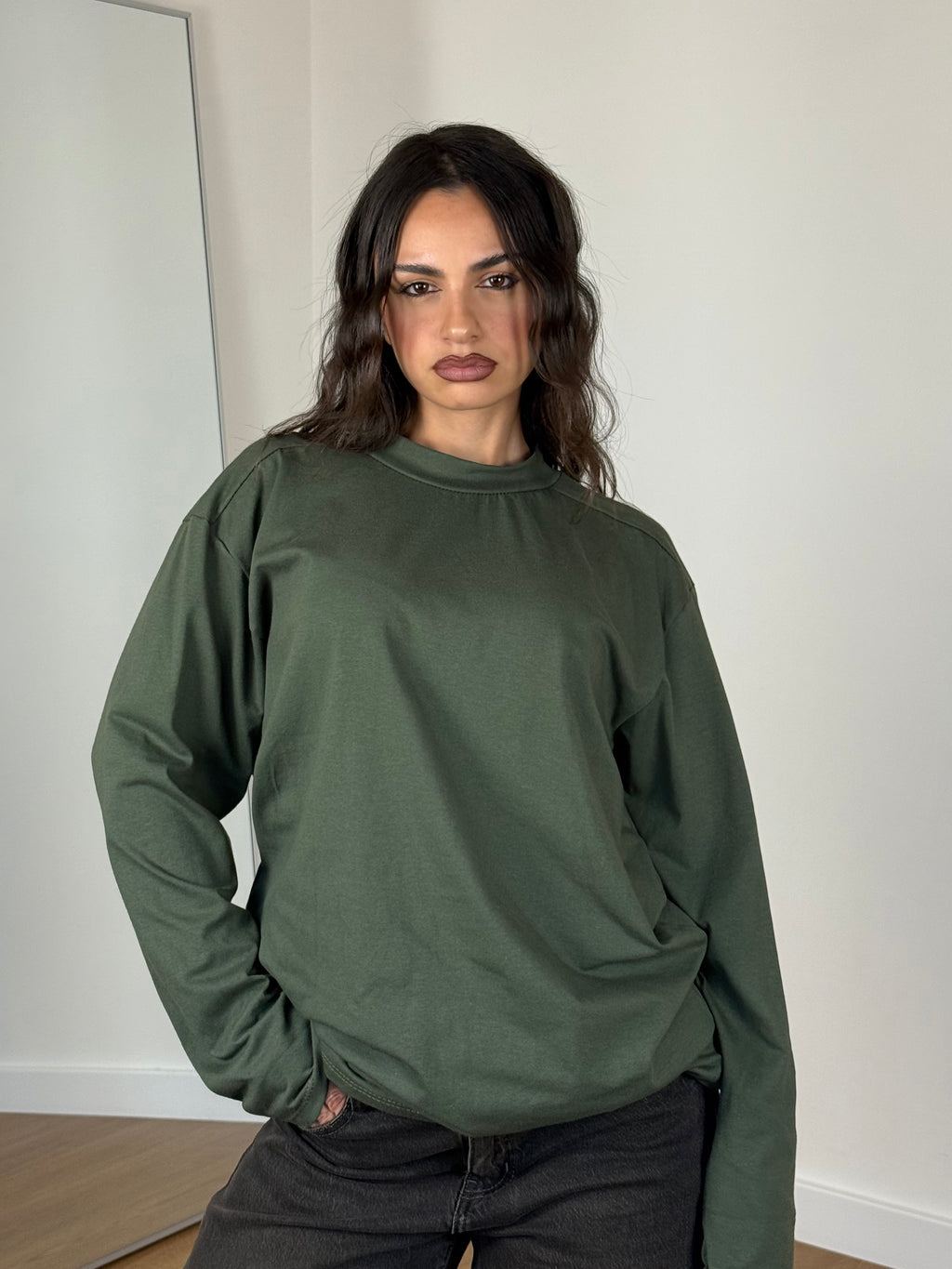 BASIC LONGSLEEVE MOCK-NECK SHIRT GREEN